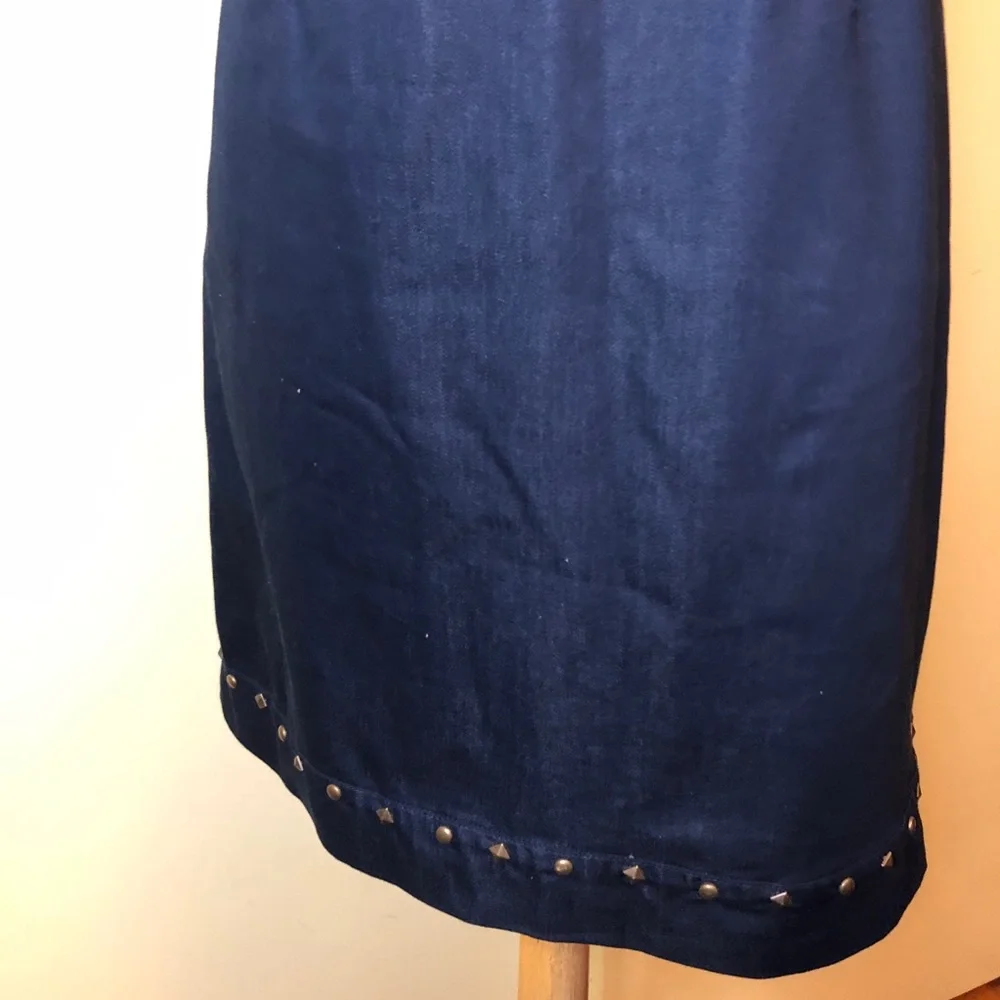 Betsey Johnson Dark Blue Denim Dress. Stud accents . Cap Sleeves. - Picture 2 of 9